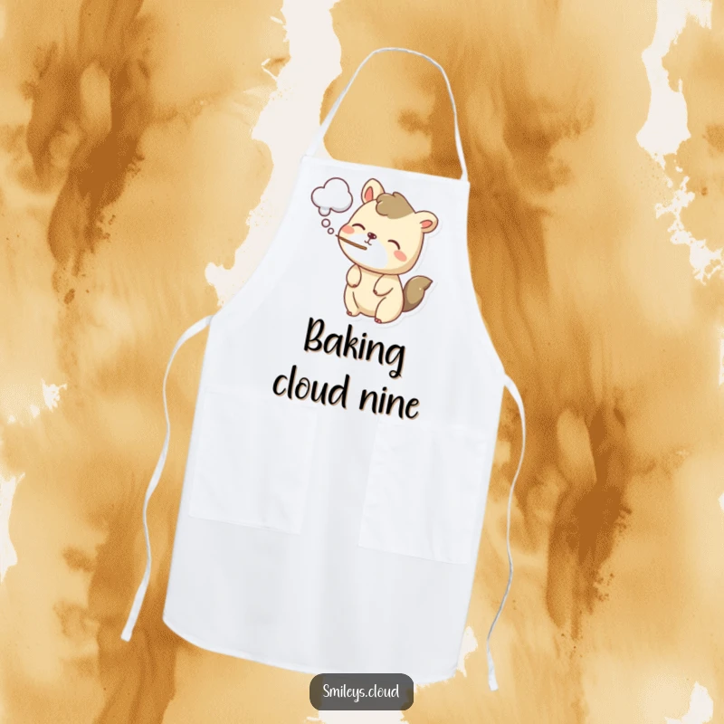 Funny apron with a playful animal gently blowing a cloud-shaped puff of air, adding a touch of whimsical charm to kitchen duties.