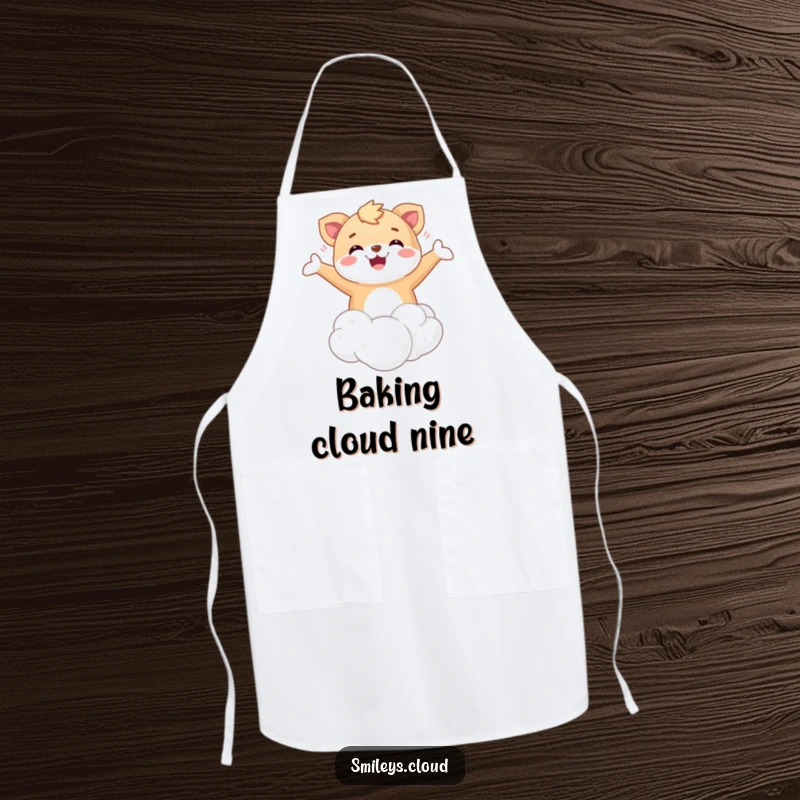 Funny Floating Animal Apron: A happy animal floating on a cloud with arms open, ready for kitchen tasks.