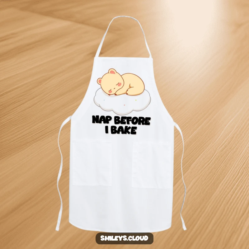 Funny apron with a content animal sleeping peacefully on a cloud, ideal for chefs who appreciate humor and calm.