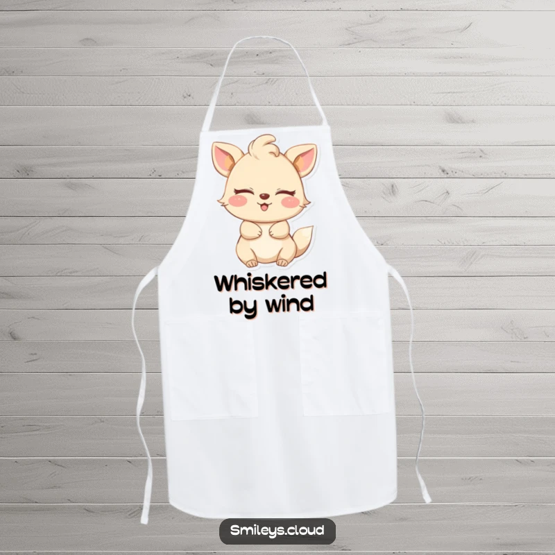 Funny apron with a happy animal, eyes closed, embracing a gentle breeze, adding a touch of calm and joy to kitchen tasks.