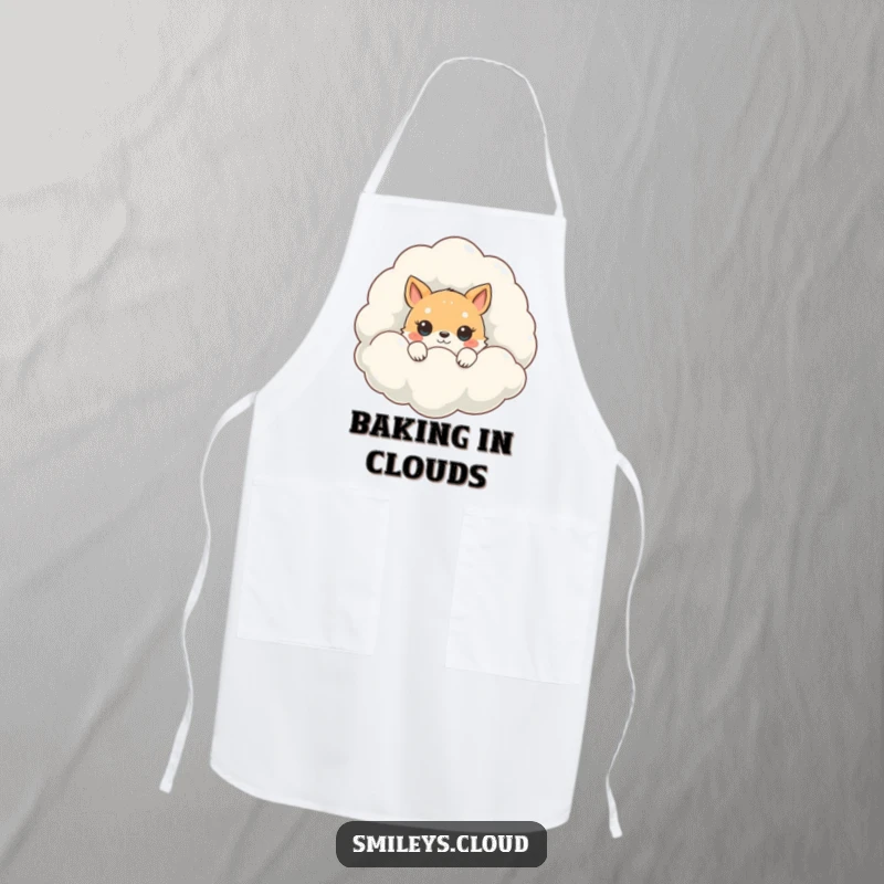 Funny Peeking Animal Apron: A cute animal peeking from behind a fluffy cloud, ready for kitchen tasks.