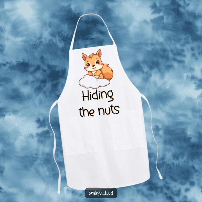 Funny Squirrel Apron: A cute squirrel peeks from a cloud on this apron, a humorous and practical kitchen accessory gift.