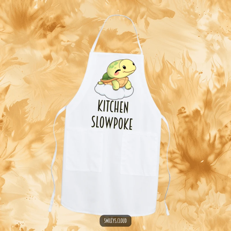 Funny Turtle Apron: A winking turtle floats on a cloud, offering a humorous and practical addition to your kitchen wear.