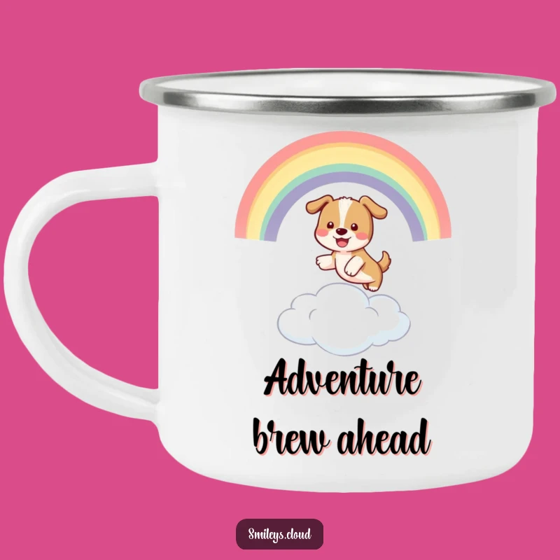 Funny Dog Rainbow Cloud Camping Mug: Adventure Fuelled by Humor