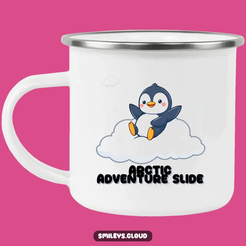 Funny Peppy Penguin Cloud Camping Mug - Slide into Adventure!