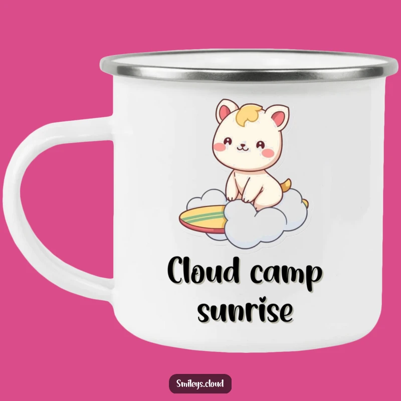 Funny Animal Cloud Surf Camping Mug: Cheerful Cartoon Gear for Happy Adventures