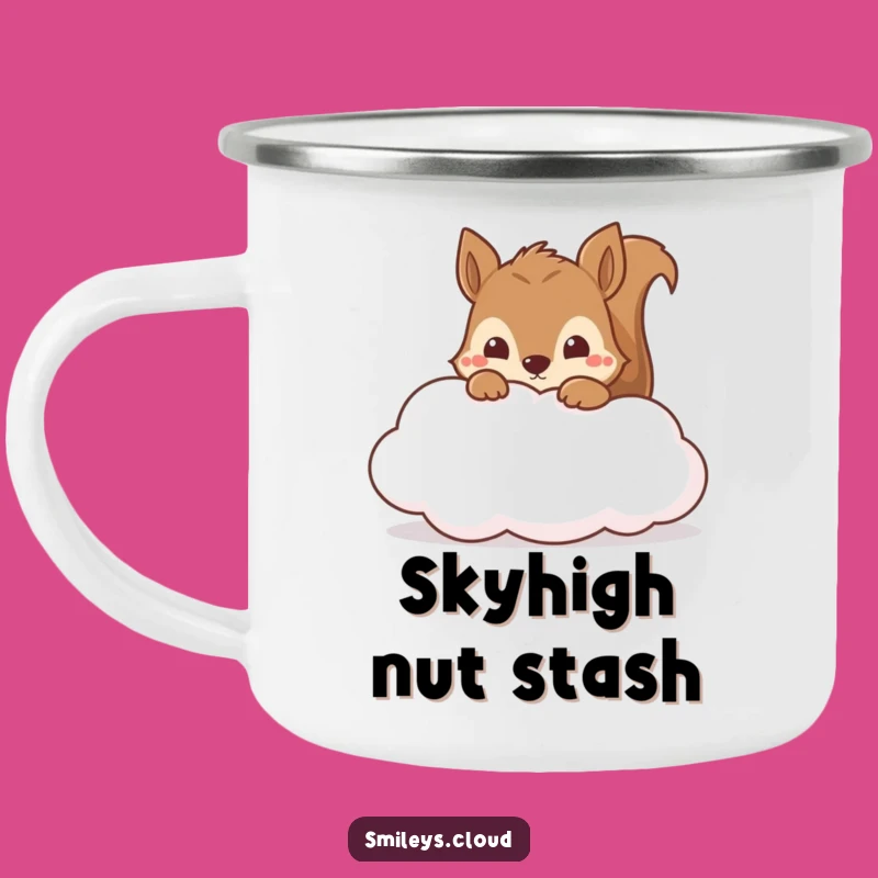 Funny Curious Squirrel Cloud Camping Mug - Adventure-Ready Humor