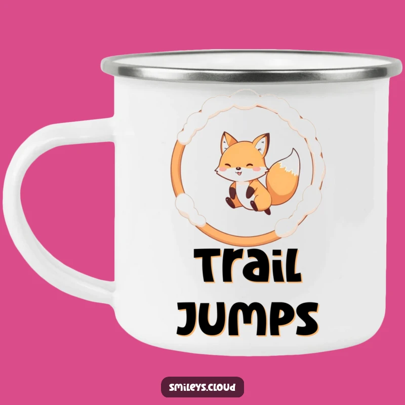 Funny Fox Camping Mug: Playful Fox Jumps Cloud Hoop, Outdoor Funny Gift