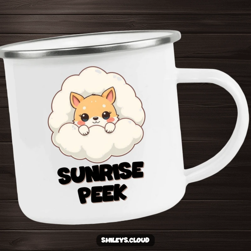 Funny Peeking Animal Camping Mug: A cute animal peeking from behind a fluffy cloud, perfect for enjoying nature.
