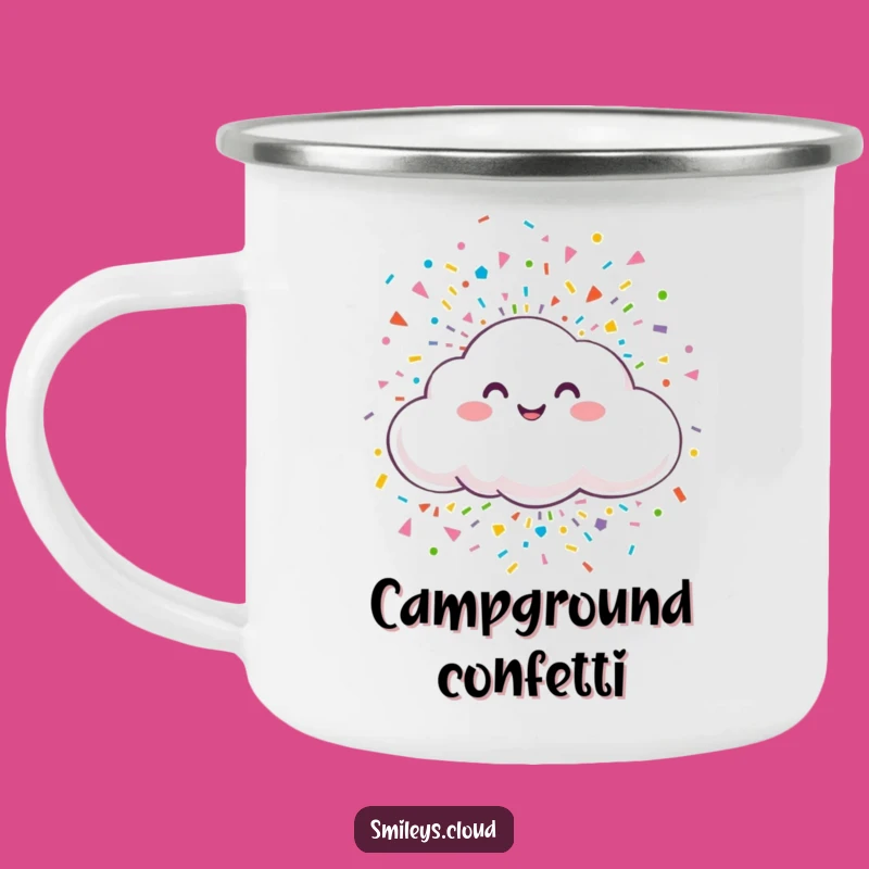Funny Smiling Cloud Confetti Camping Mug - Campfire Celebrations Funny Gift