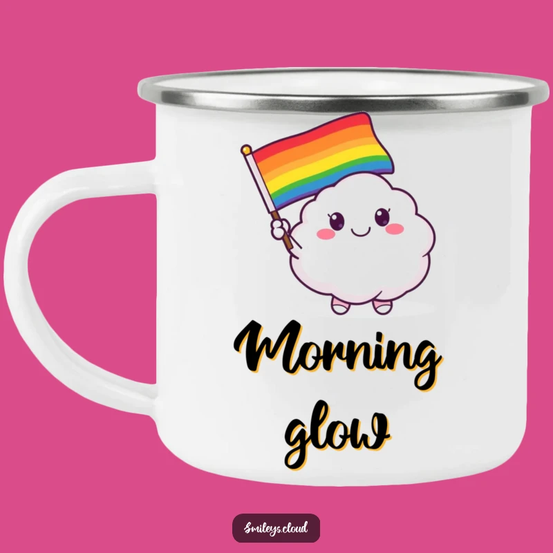 Funny Smiling Cloud Critter Camping Mug - Rainbow Flag Outdoor Cup, Pride