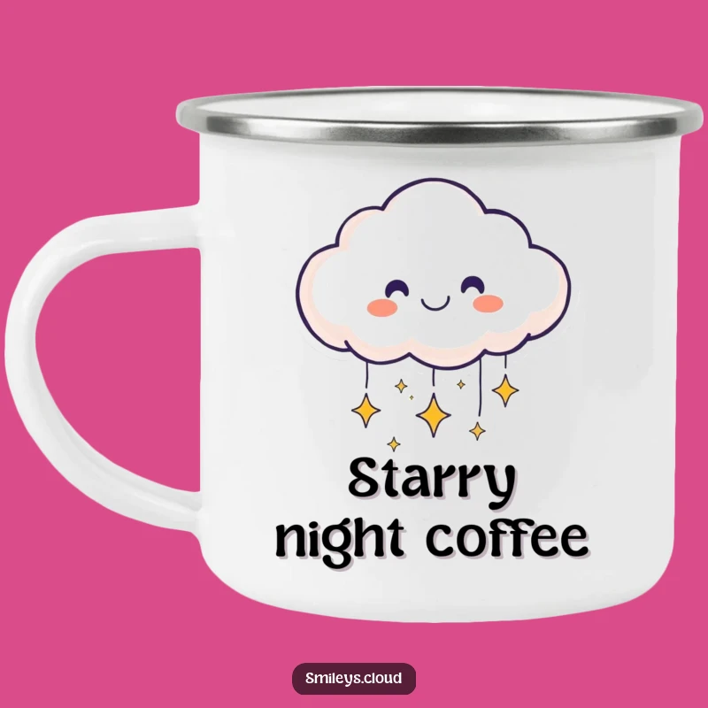 Funny Smiling Cloud Camping Mug: Celestial Sparkle for Adventures