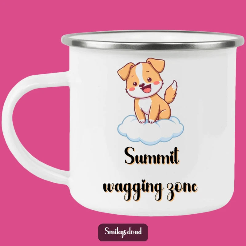 Funny Cheerful Dog Cloud Camping Mug - Adventure Buddy with a Wag
