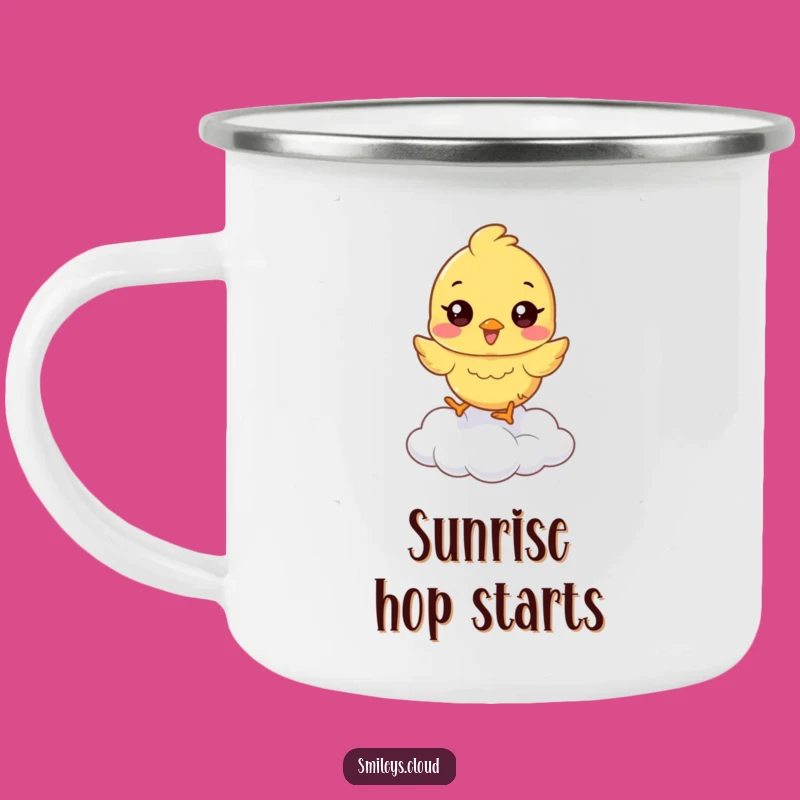 Funny Chick Cloud Hop Camping Mug: Coffee with Happy Jumps Funny Gift