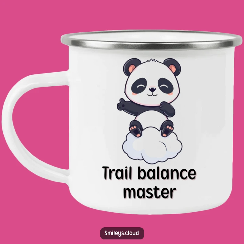 Funny Panda Camping Mug: Determined Panda Balances Cloud, Outdoor Funny Gift