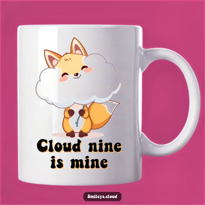 Funny Cheerful Fox Cloud Balloon Mug: Joyful Art, Perfect Whimsical Gift