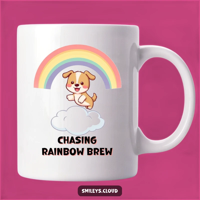 Funny Dog Rainbow Cloud Mug: Jump for Joy, Perfect Funny Gift