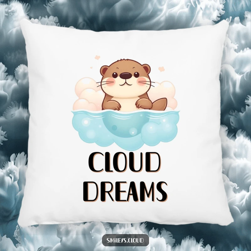 Funny brave otter pillow featuring an otter swimming through clouds, a humorous and comforting decorative touch for sofas and beds.
