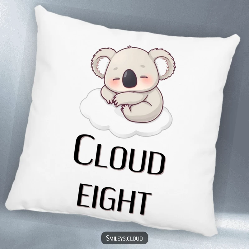 Funny pillow featuring a contented koala napping on a soft white cloud, offering supreme comfort and humorous charm.
