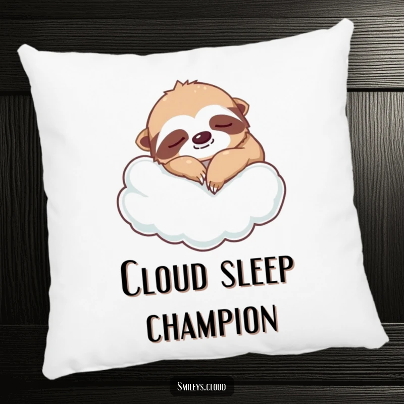Funny silly sloth pillow featuring a napping sloth on a cloud, a humorous and comforting decorative accent for ultimate relaxation.