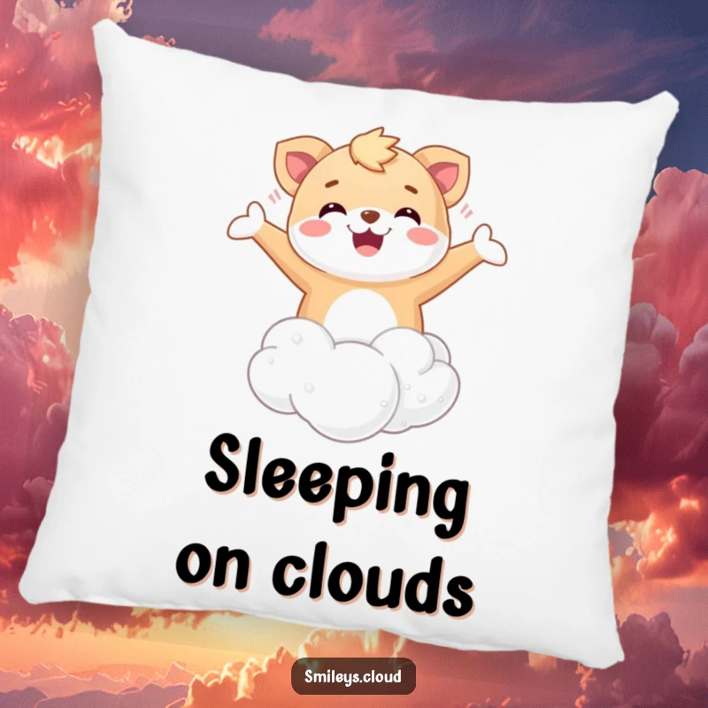 Funny Floating Animal Pillow: A soft pillow featuring a happy animal joyfully floating on a cloud with arms open.