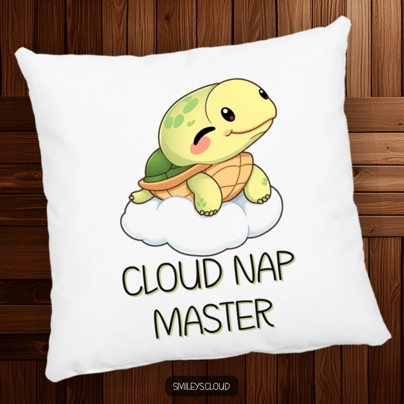 Funny Turtle Pillow: A winking turtle floats on a cloud, bringing relaxed humor and soft comfort to your living space.