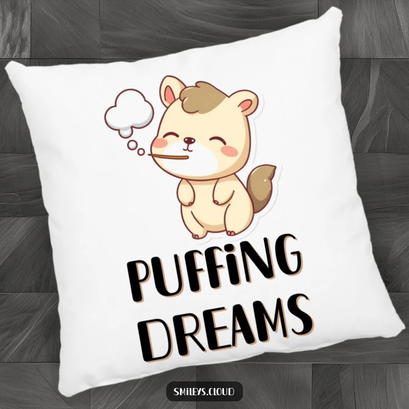 Funny pillow with a cute animal blowing a soft, fluffy cloud of air, offering comfort and a touch of whimsical, gentle humor.