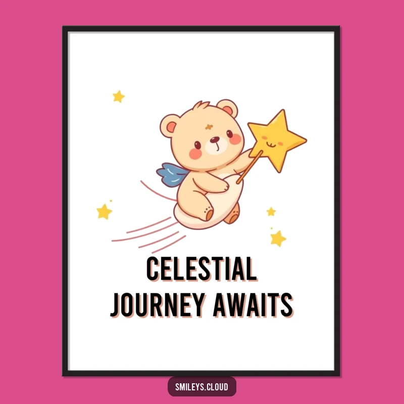 Funny Bear Cub Star Digital Art: Joyful Rider Decor, Instant Funny Gift