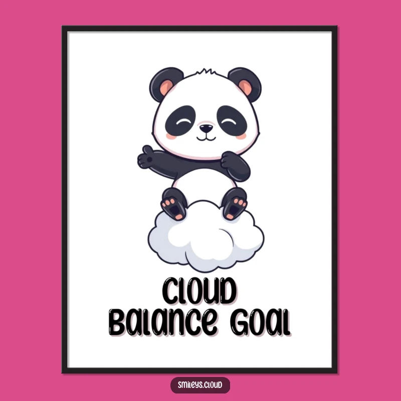 Funny Panda Digital Art: Determined Panda Balances Cloud, Instant Funny Gift