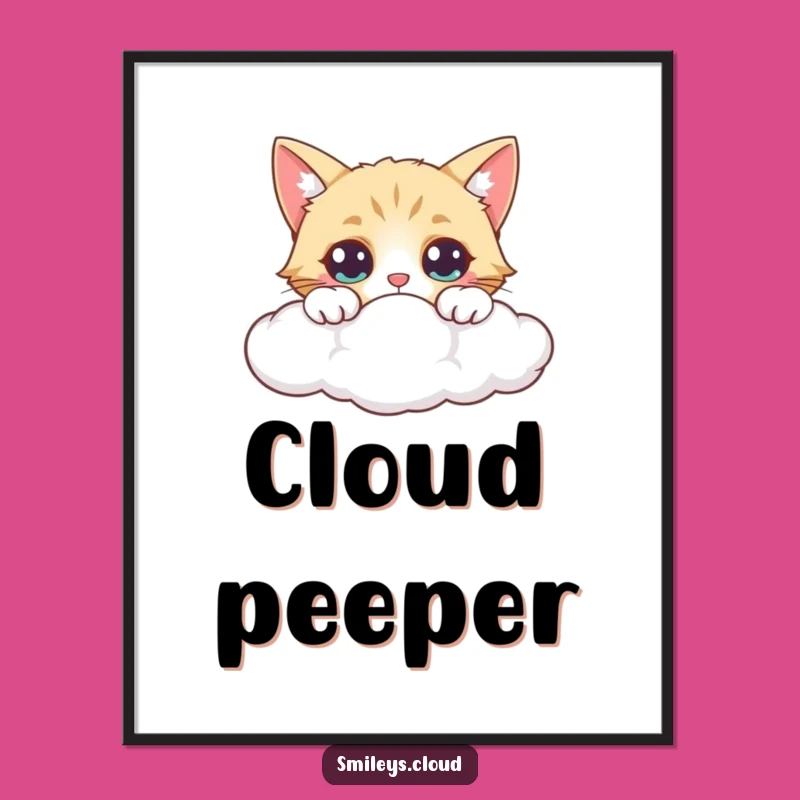 Funny Curious Cat Cloud Digital Art - Wide-Eyed Wonder Wall Decor