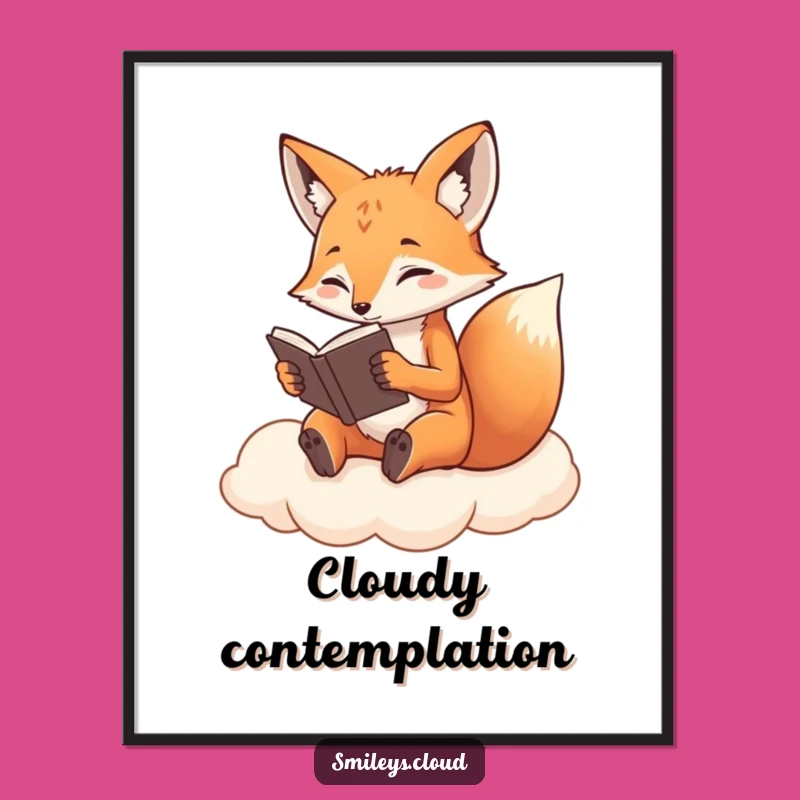 Funny Fox Digital Art: Determined Cloud Reader - Intellectual Decor!