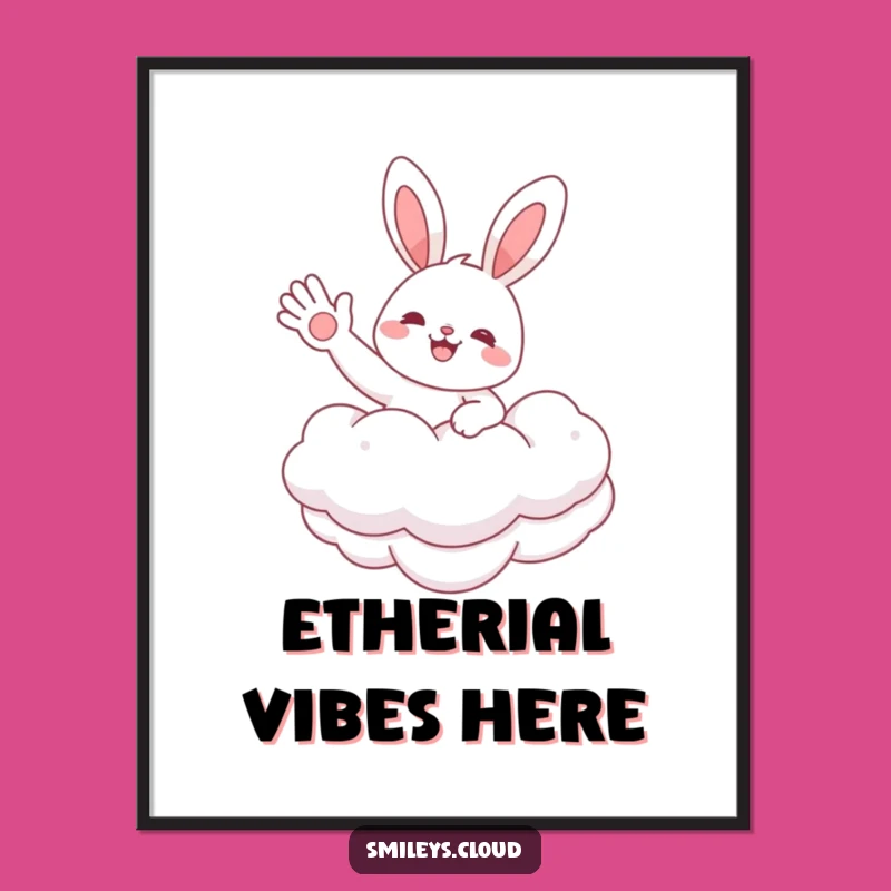 Funny Bunny Cloud Digital Art: Cheerful Floating Character Decor, Instant Funny Gift