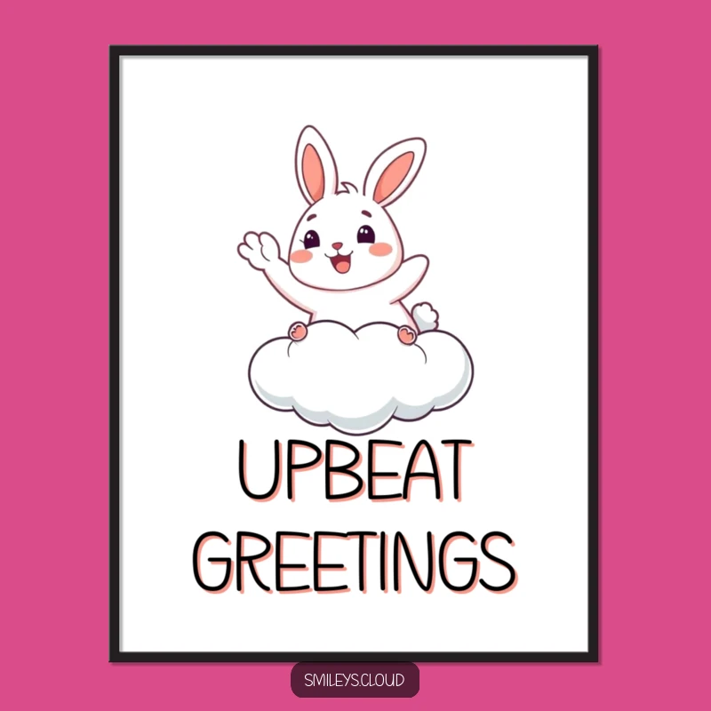 Funny Bunny Digital Art: Happy Cloud Waving - Instant Cheerful Decor!