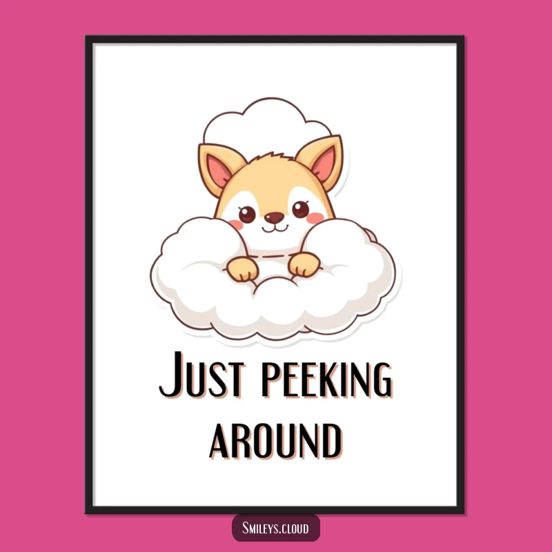 Funny Curious Animal Digital Print: Peek-a-Boo Cloud Art for Instant Wonder