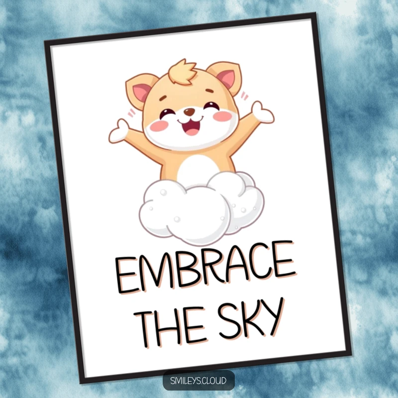 Funny Floating Animal Digital Art: A happy animal floating weightlessly on a fluffy cloud with arms open in pure bliss.
