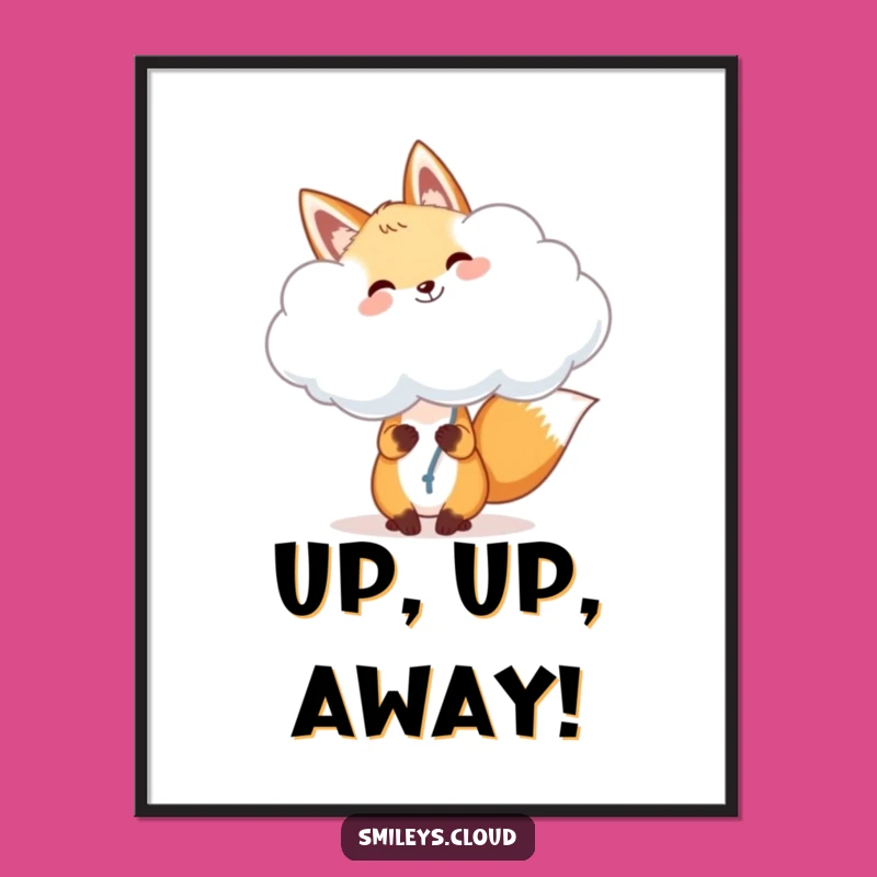 Funny Fox Cloud Balloon Digital Print: Instant Whimsical Art for Cheerful Decor