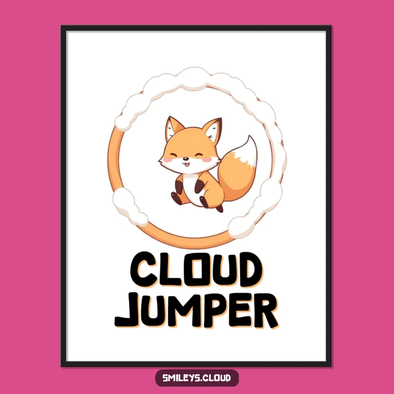 Funny Fox Digital Art: Playful Fox Jumps Cloud Hoop, Instant Funny Gift