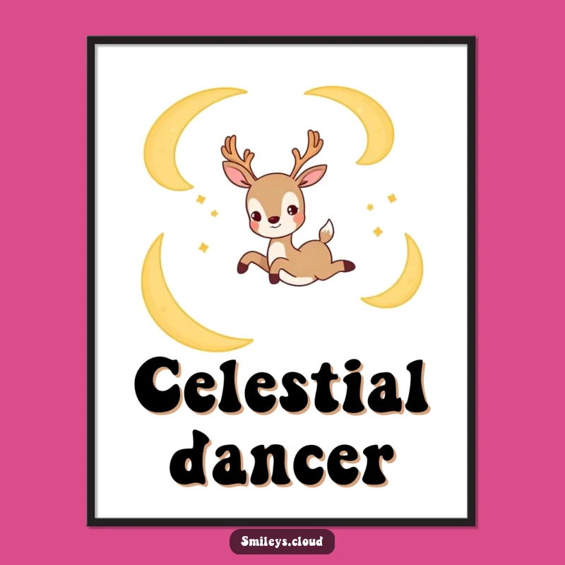 Funny Joyful Deer Moon Digital Print - Celestial Art for Your Walls!