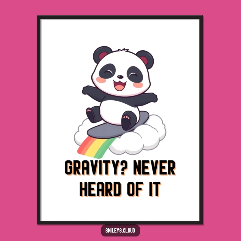 Funny Panda Surfing Rainbow Cloud Digital Art - Instant Joy Gift