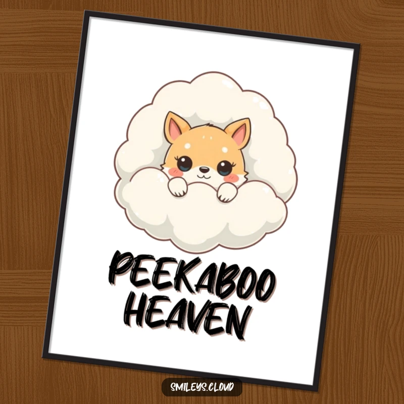 Funny Peeking Animal Digital Art: A cute animal peeking shyly from behind a large, fluffy cloud, full of charm.