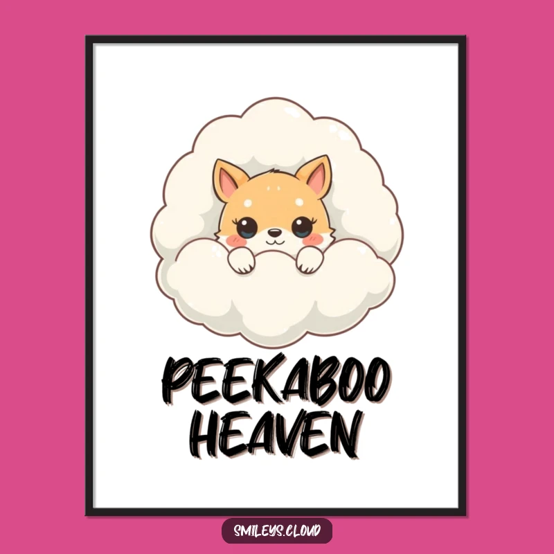Funny Peeking Animal Digital Art: Cute Cloud Surprise, Instant Download Gift