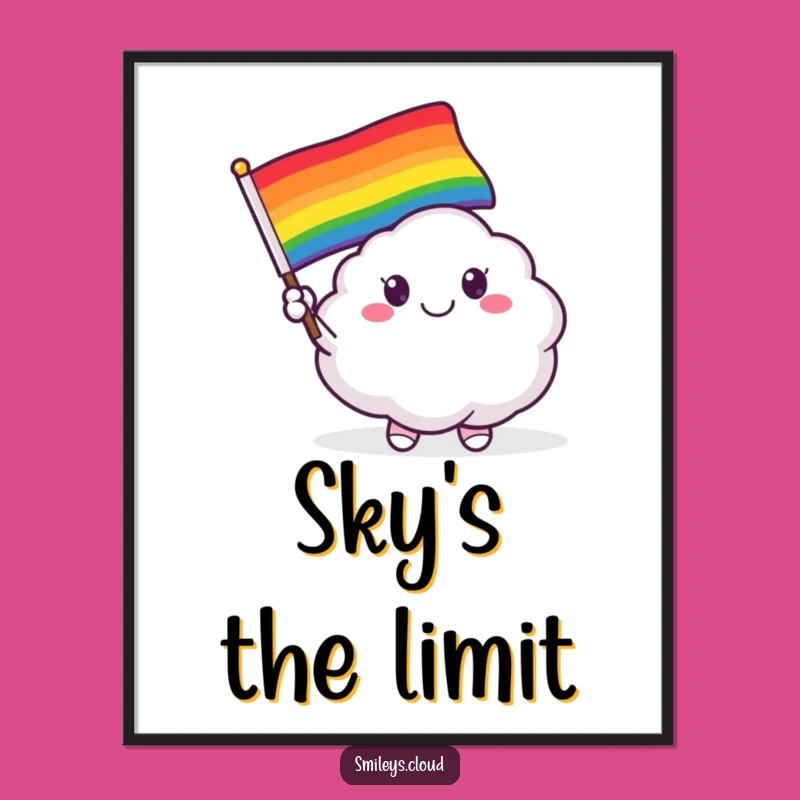 Funny Smiling Cloud Critter Digital Art - Rainbow Flag Print, Pride Gift