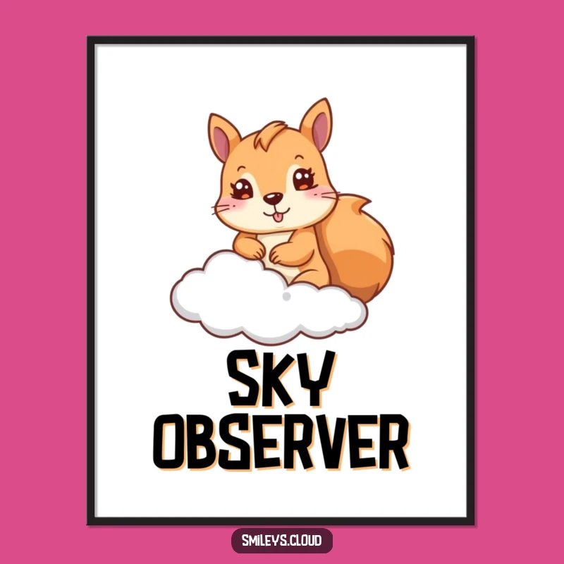 Funny Squirrel Digital Art: Cute Cloud Peeker - Instant Whimsical Decor!