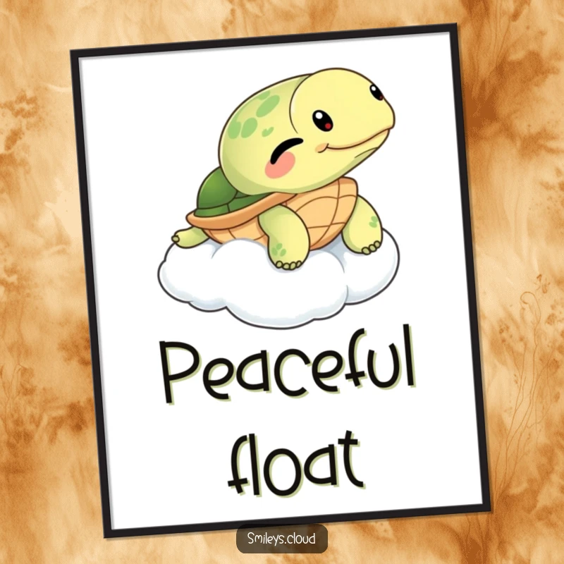 Funny Winking Turtle Cloud Digital Art Print: A winking turtle floats on a cloud, offering instant, humorous, and calming wall decor.