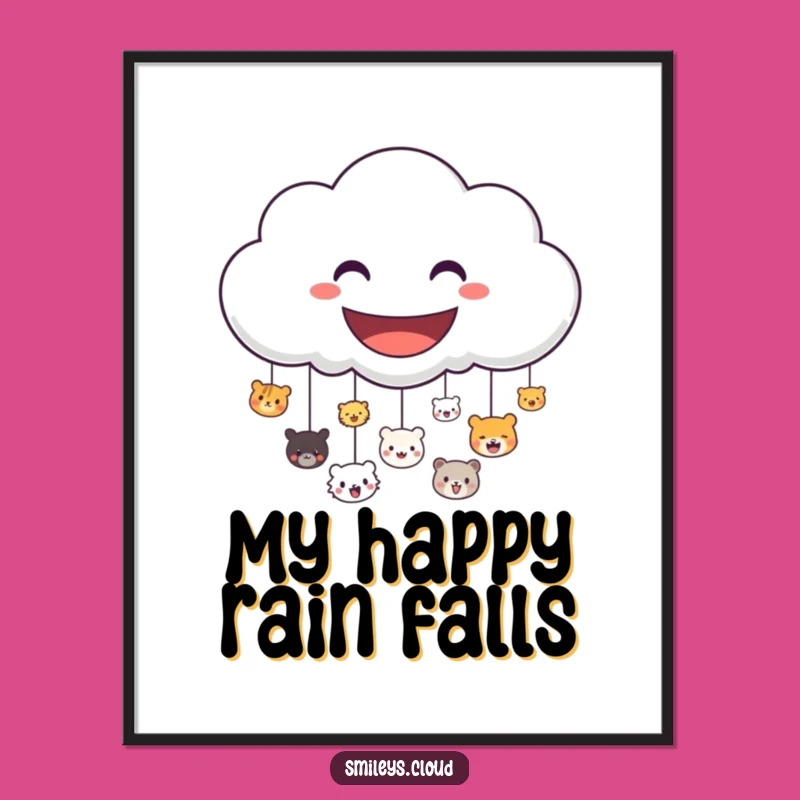 Funny Cloud Digital Print: Cheerful Raining Animal Faces Art for Instant Joy