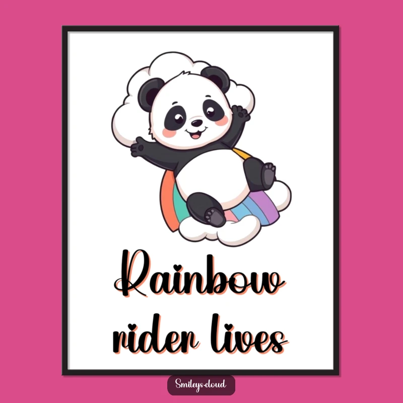 Funny Panda Rainbow Slide Digital Art - Vibrant Bear Lover Wall Decor Gift