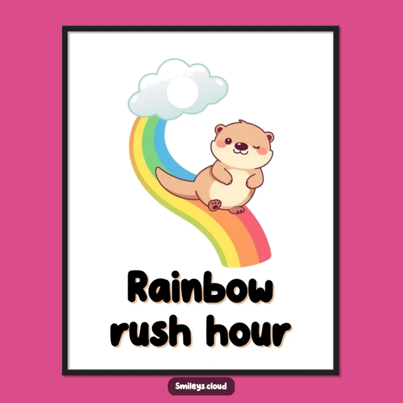 Funny Happy Otter Rainbow Cloud Digital Art - Instant Cheerful Decor
