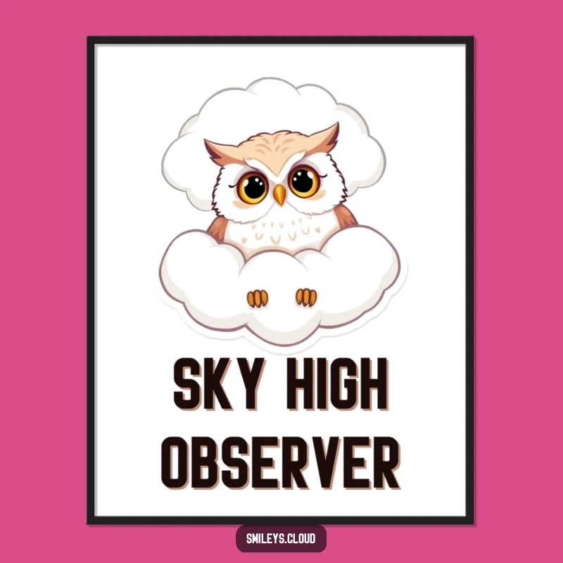 Funny Curious Owl Cloud Digital Print - Whimsical Art for Your Walls!