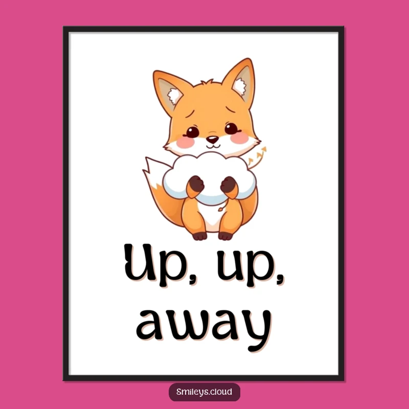 Funny Fox Cloud Balloon Digital Art - Instant Whimsy Gift