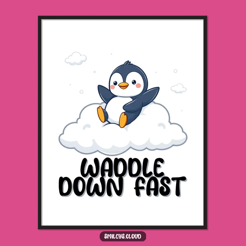 Funny Peppy Penguin Cloud Digital Print - Playful Art for a Cheerful Home!